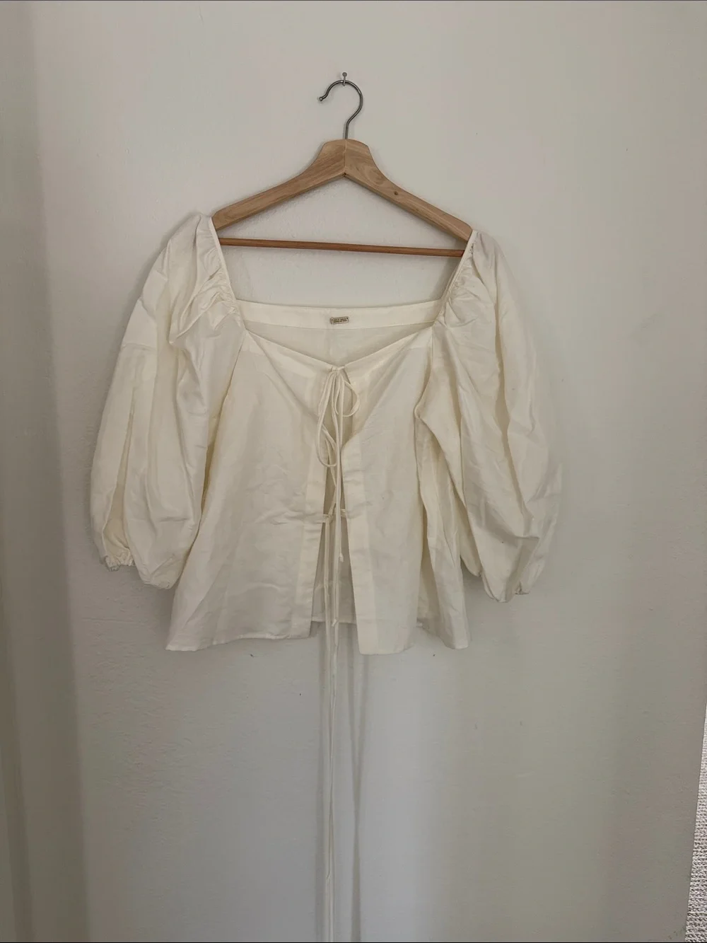 Cult Gaia Cream Puff-Sleeve Tie-Front Blouse